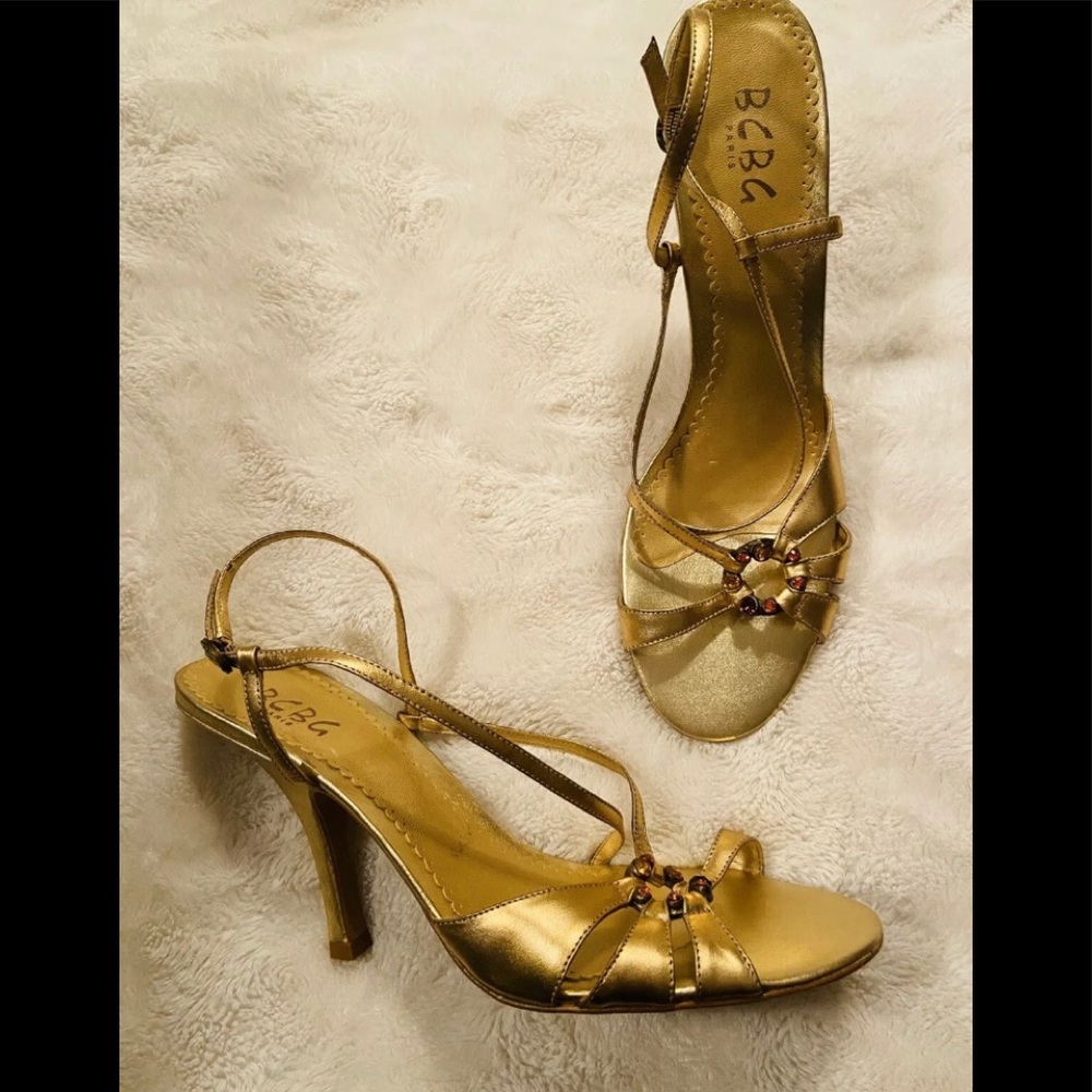 Gold BCBG Max Azria Open Toe Stilettos